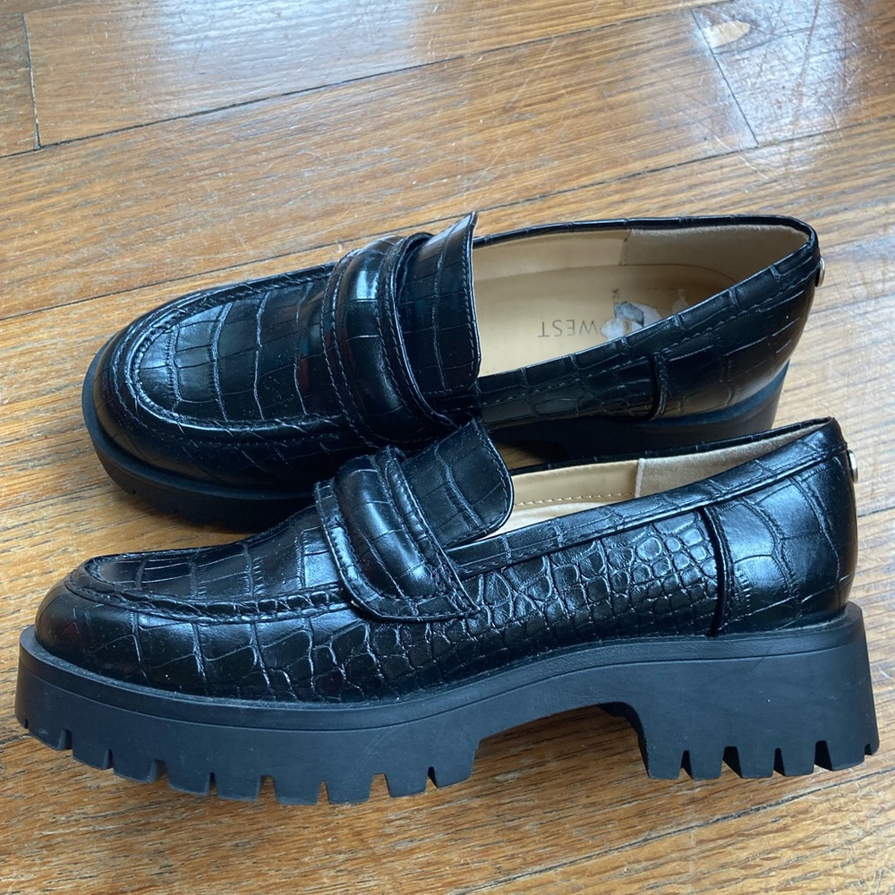 Nine West Chunky Black Pebbled Loafers, size women’s US 5.5 - Picture 2 of 6